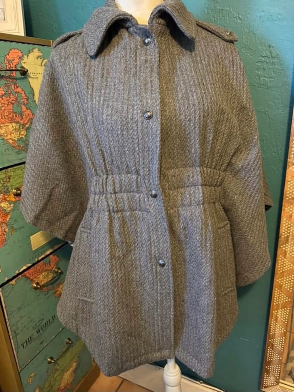 Guess Gray Tweed Cape Jacket